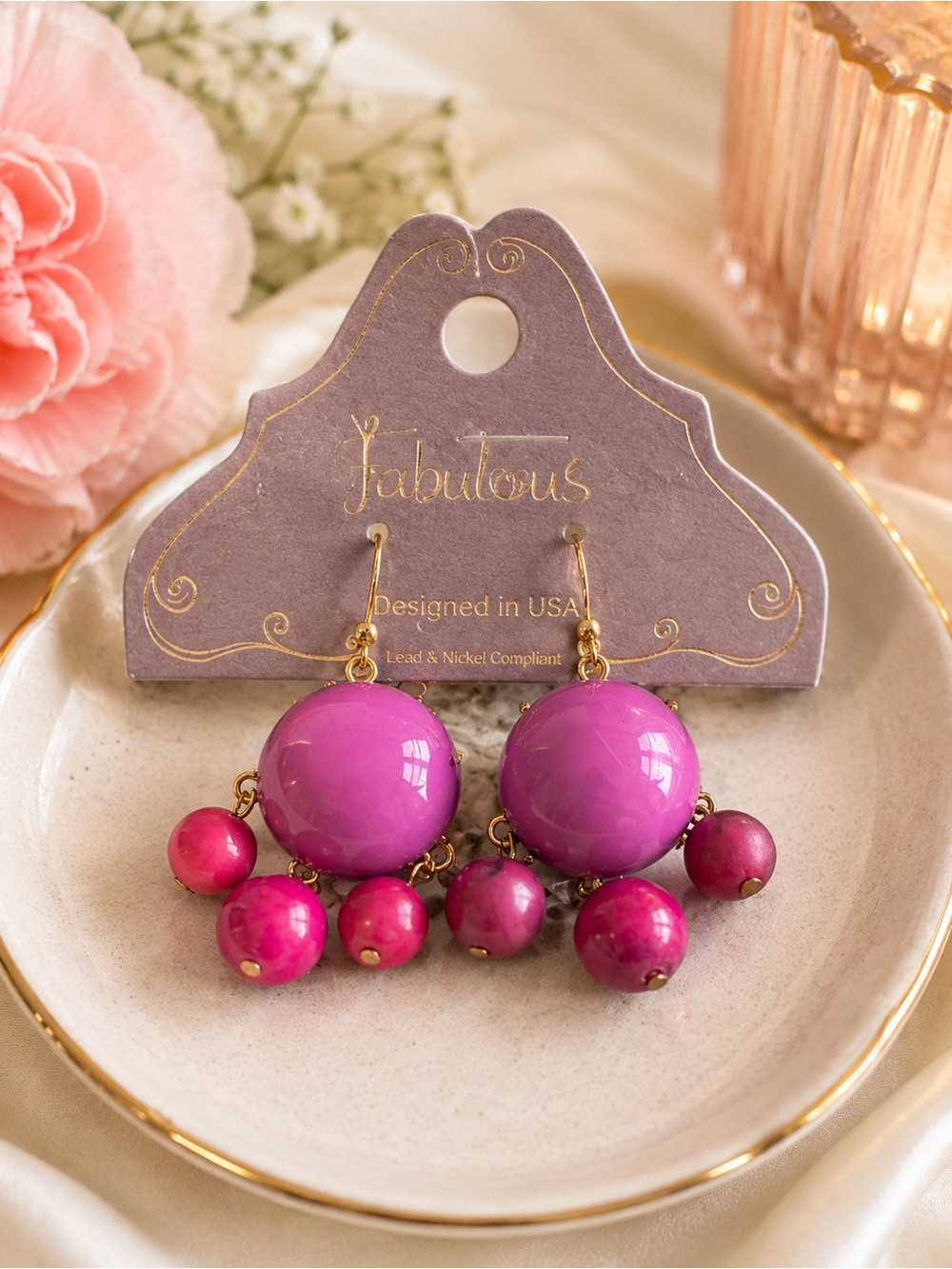 Pink Beaded Drop Earrings